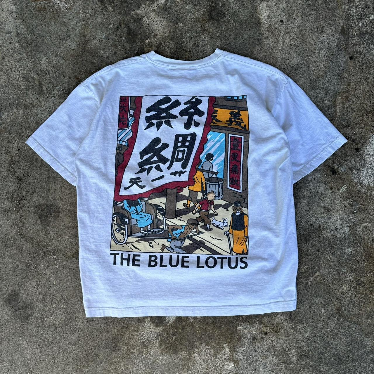 Vintage 90s Tintin The Blue Lotus T-shirt Size L... - Depop