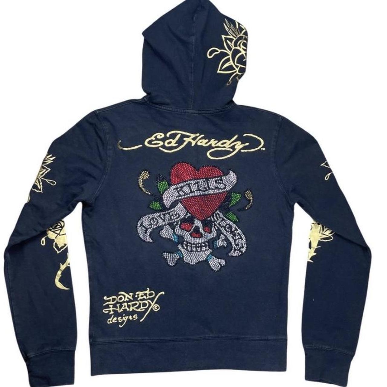 Vintage Ed Hardy Hoodie Hoodzip Sweatshirt All Over... Depop