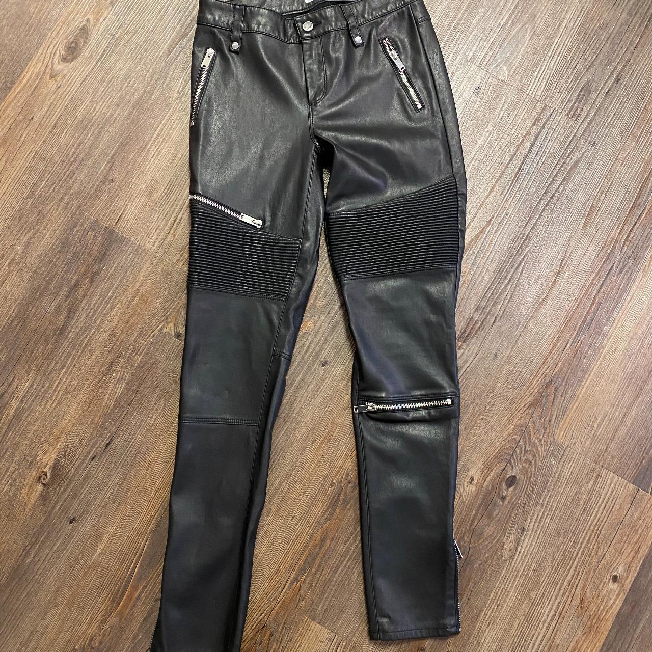 Old Zara slim-fit motorcycle leather pants many... - Depop