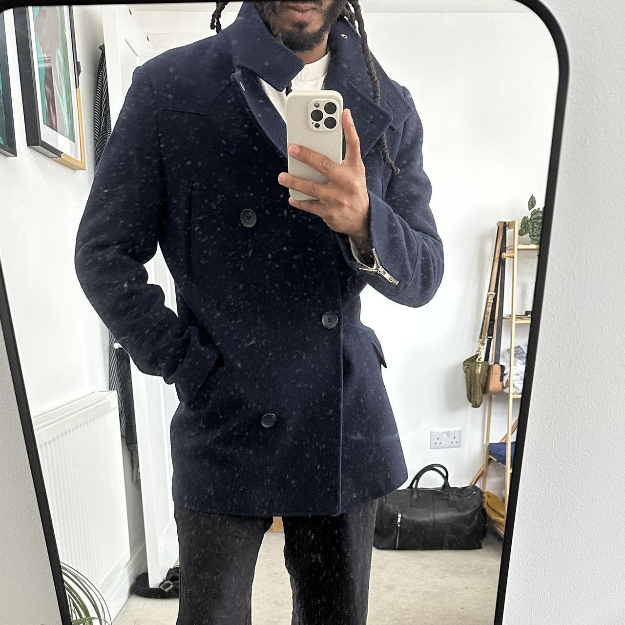 Navy blue wool pea coat Size L I m 186cm 42 chest. Depop