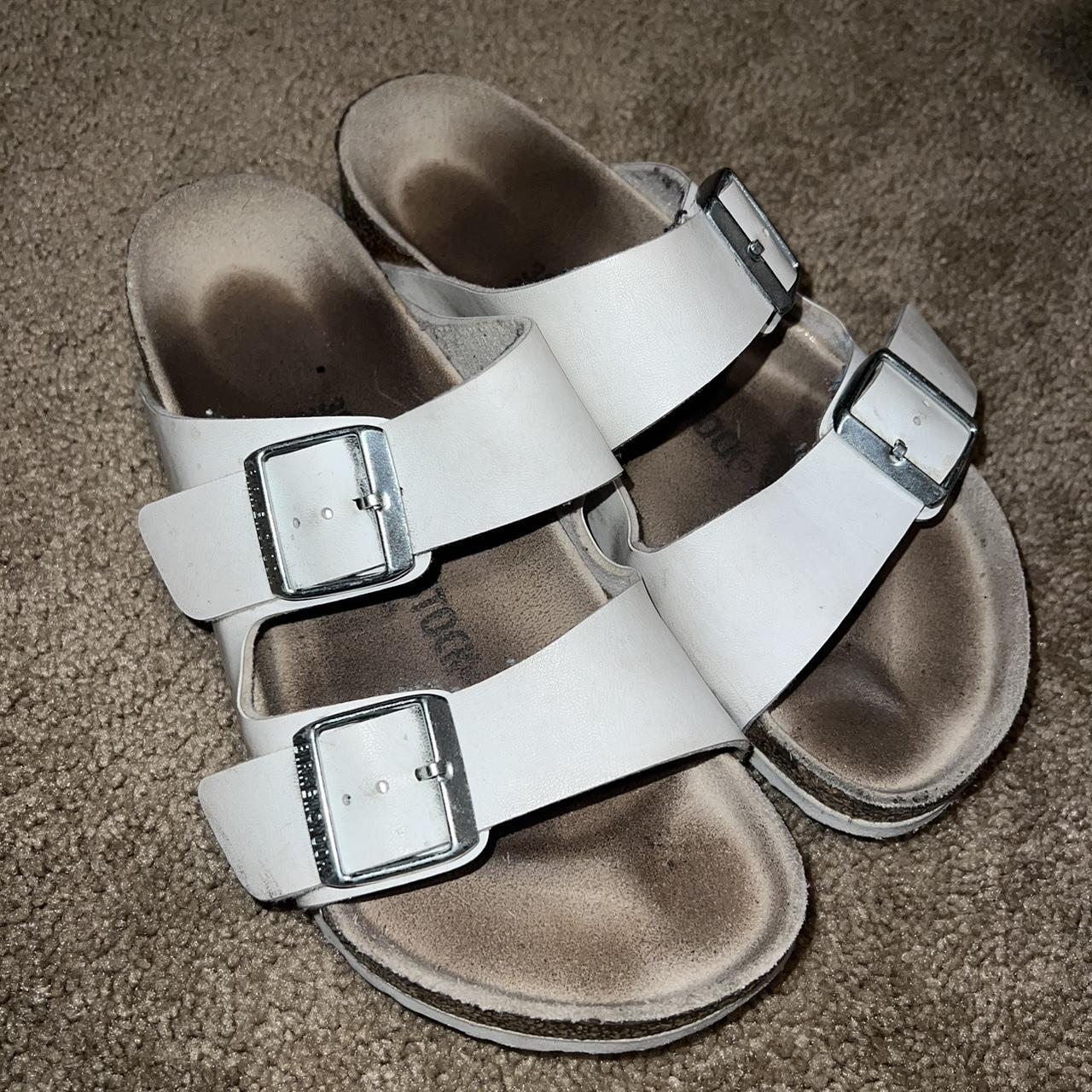 white birkenstocks one strap
