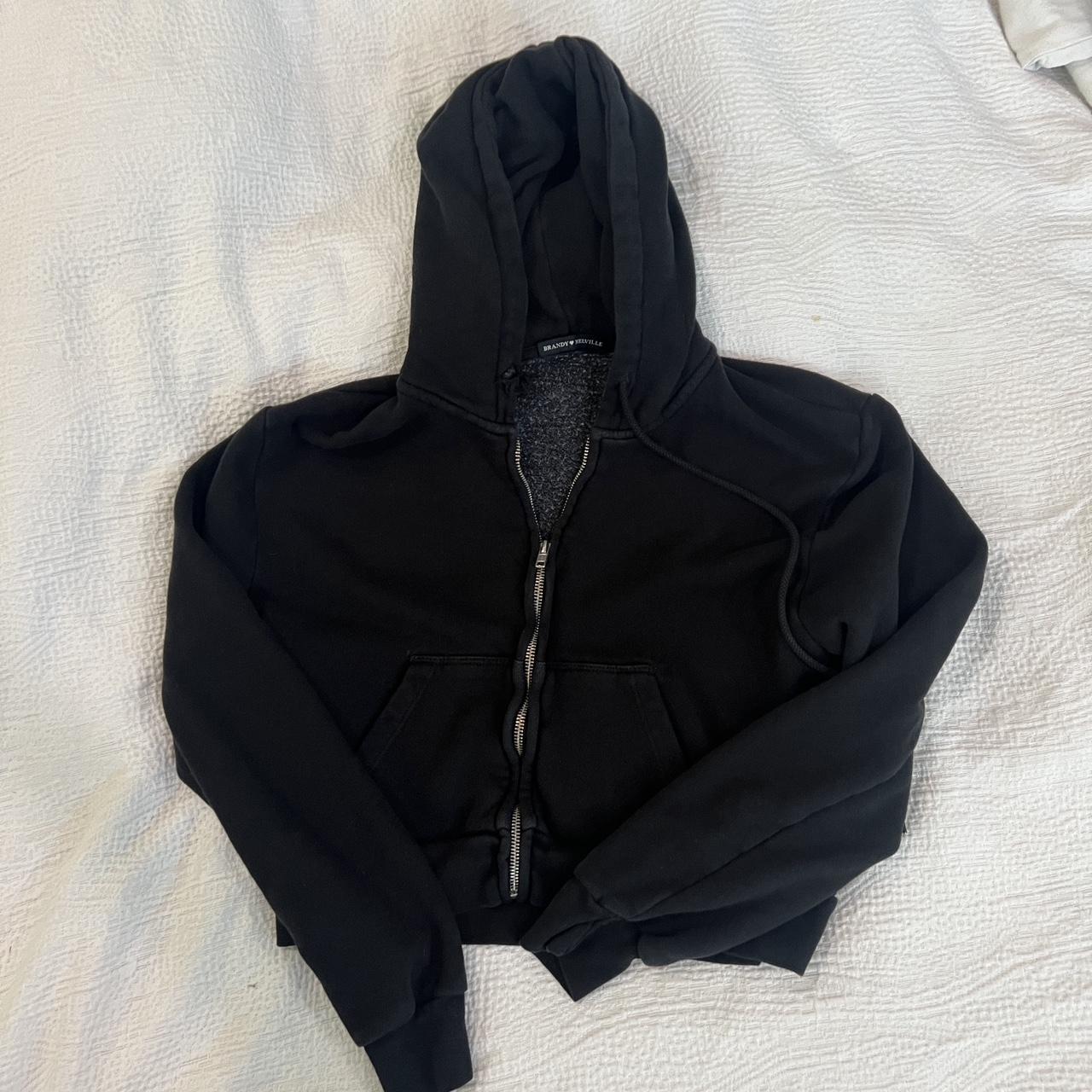 BRANDY MELVILLE Black Cropped Zip-up Sweatshirt One - Depop