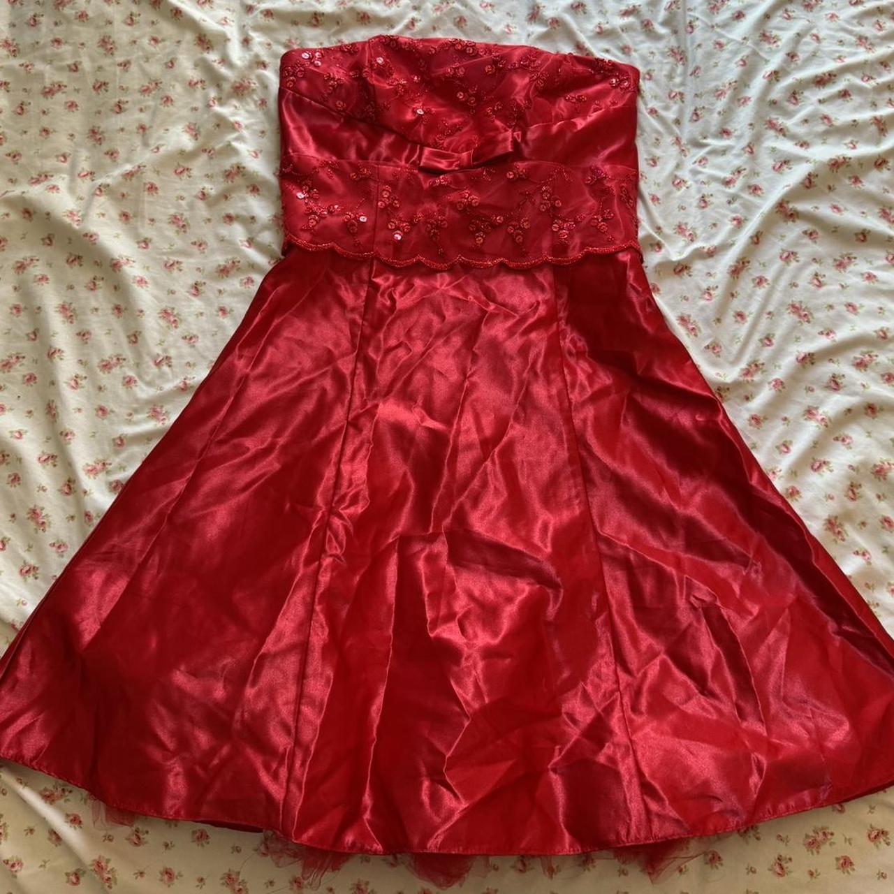 Gorgeous Red Vintage 90s Gunne Sax Strapless Mini Depop