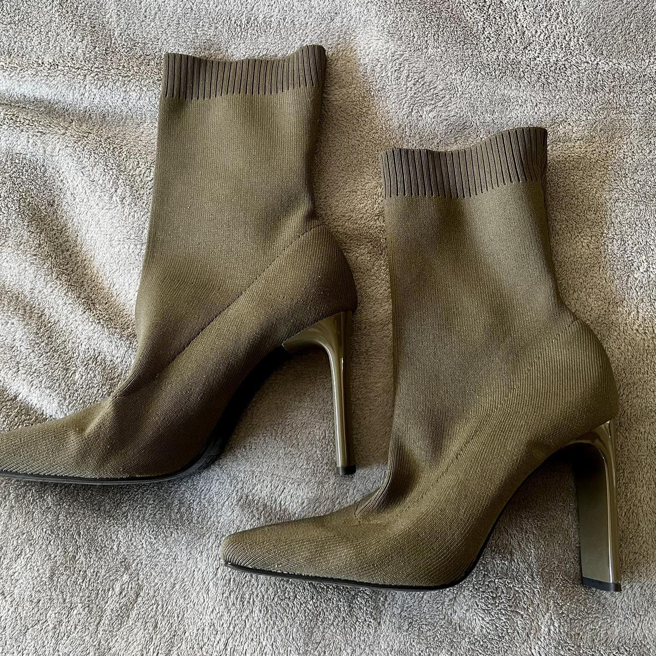 ZARA SIZE 6 Khaki Sock High Heels💚 Only worn once! - Depop