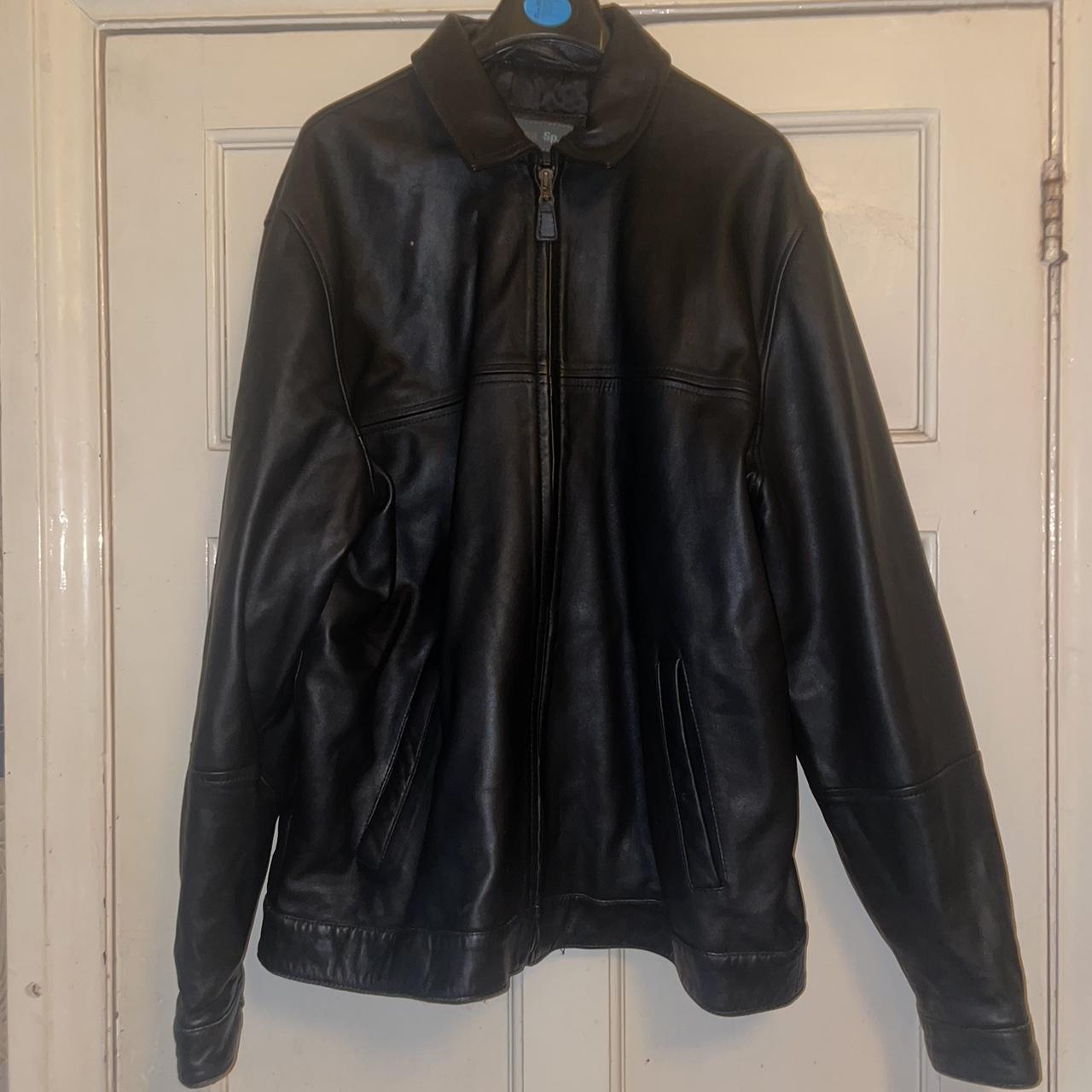 Black leather jacket vintage Marks and Spencer’s... - Depop