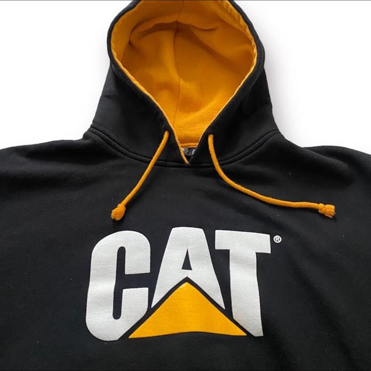 Caterpillar Men's Black and Yellow Hoodie Depop