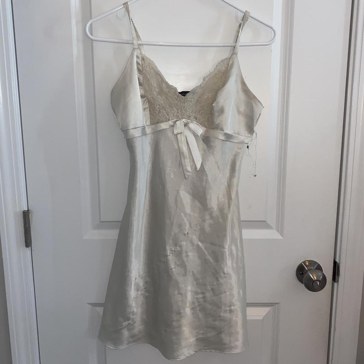 vintage white lacey mini slip dress - size... - Depop