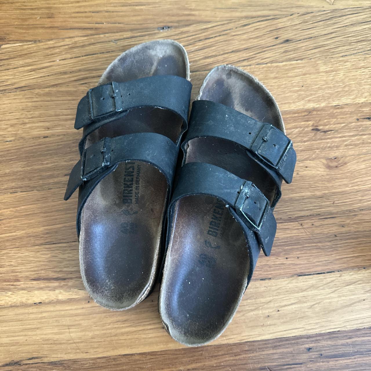 very used leather strap birks. size 40 - Depop