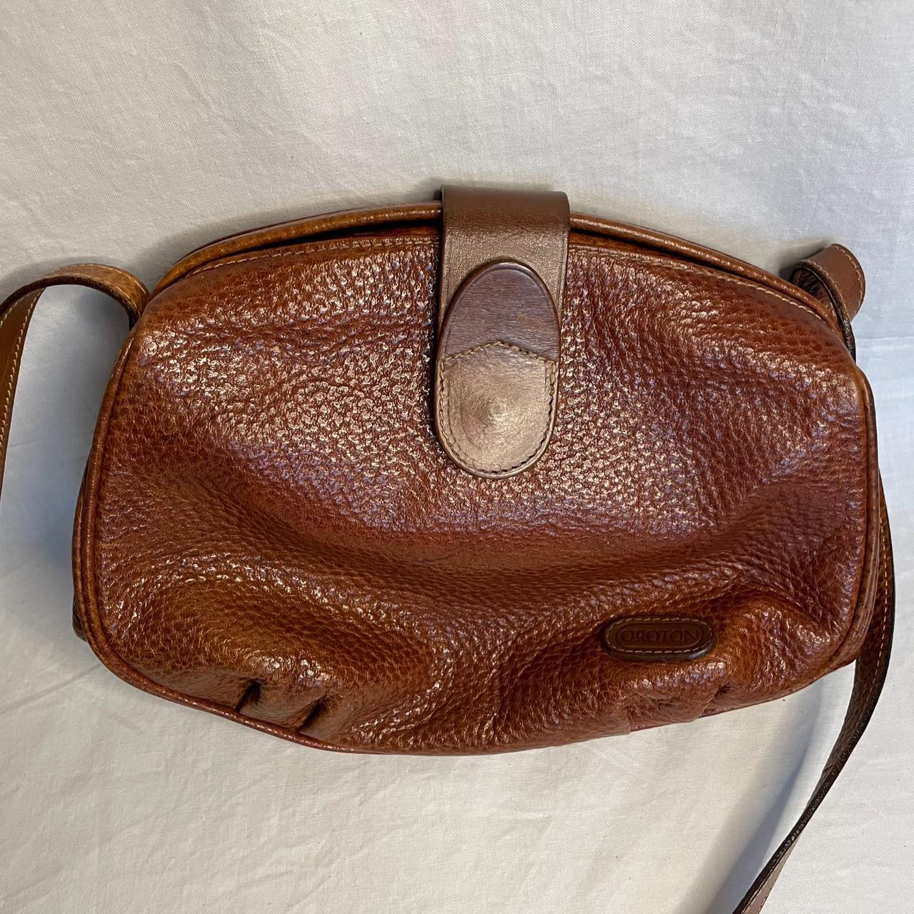 OROTON Brown leather oval shoulder bag Genuine... Depop