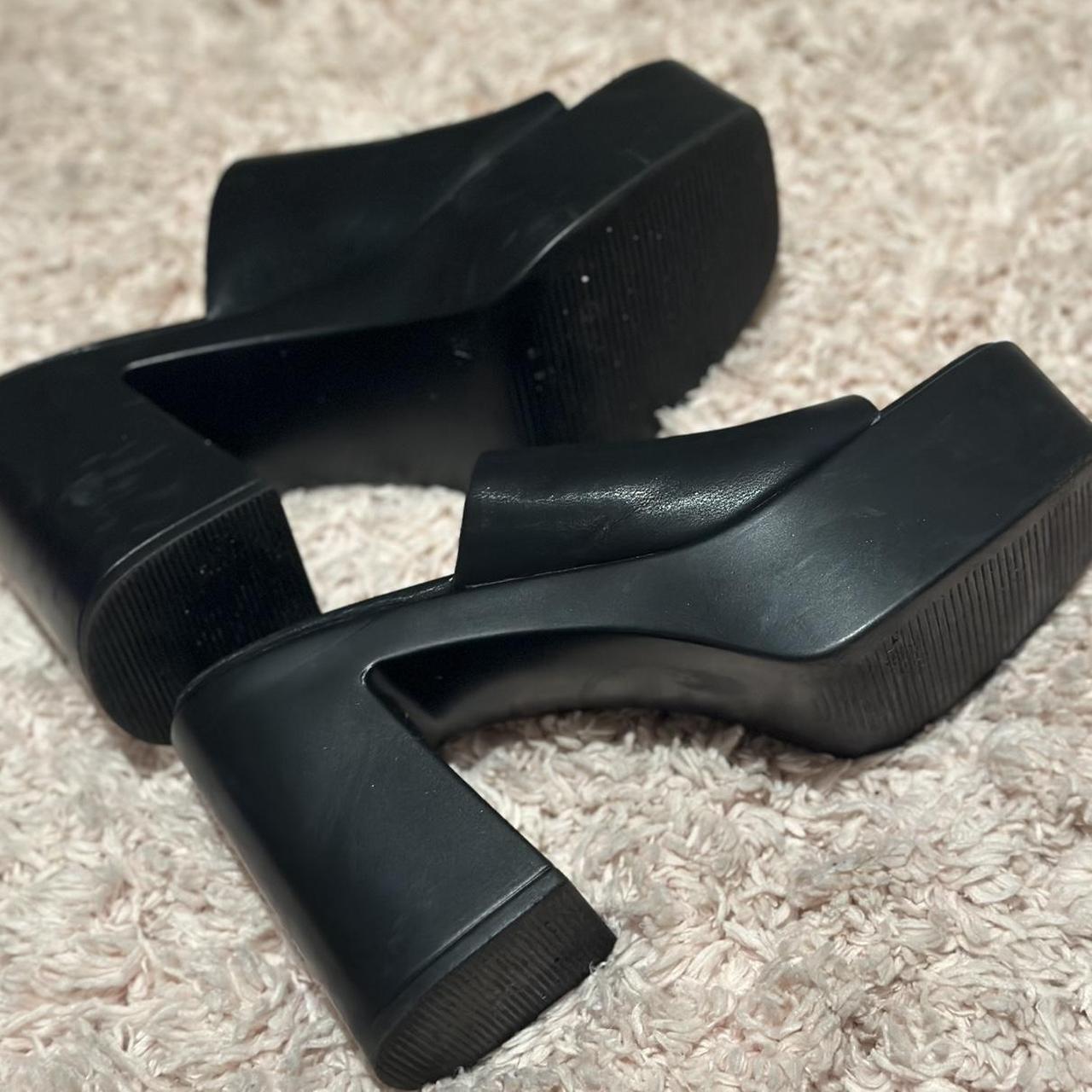 Black Platform chunky mules slides size 37 Fits size... - Depop