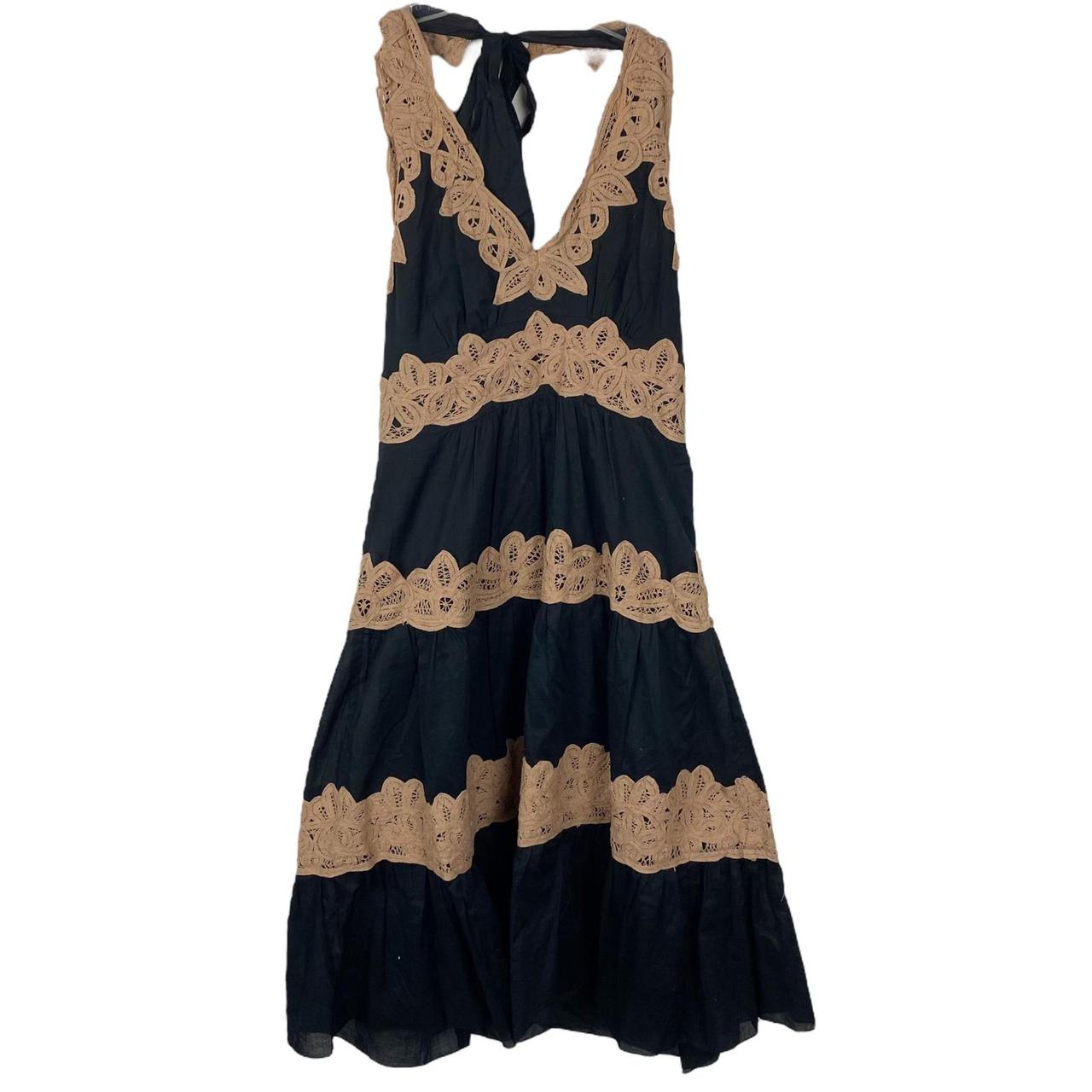 BCBGMaxazria Black Tan Lace Open Back Y2K Tiered