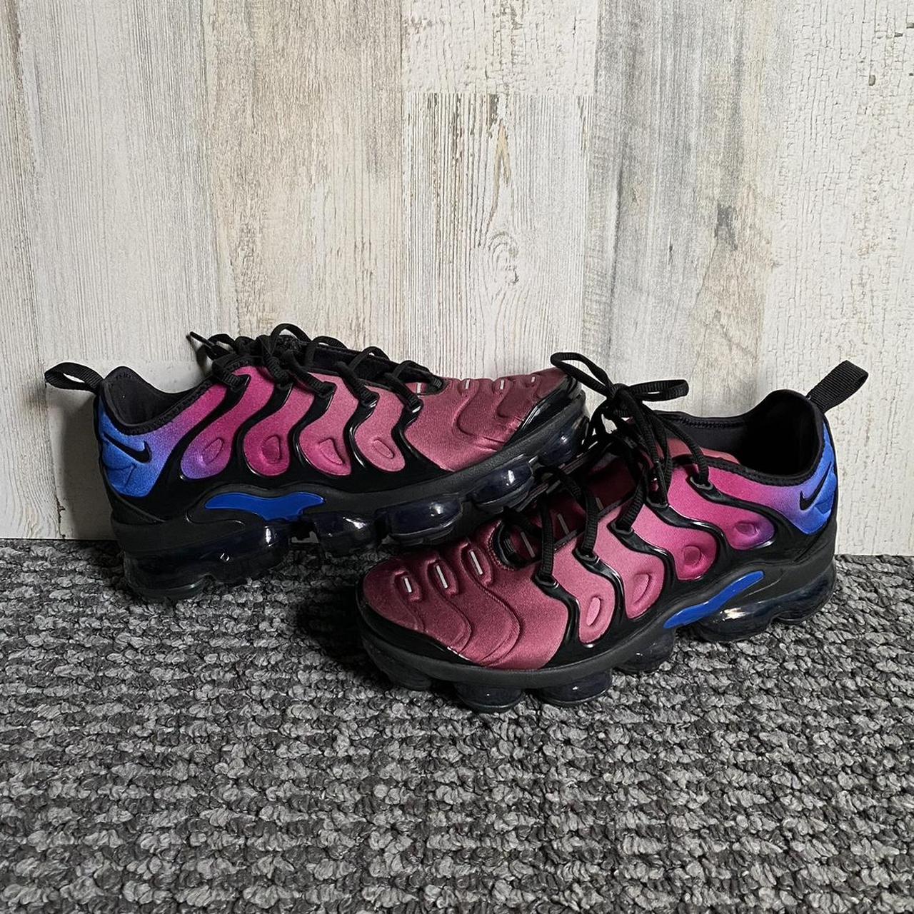 pink blue and black vapormax plus