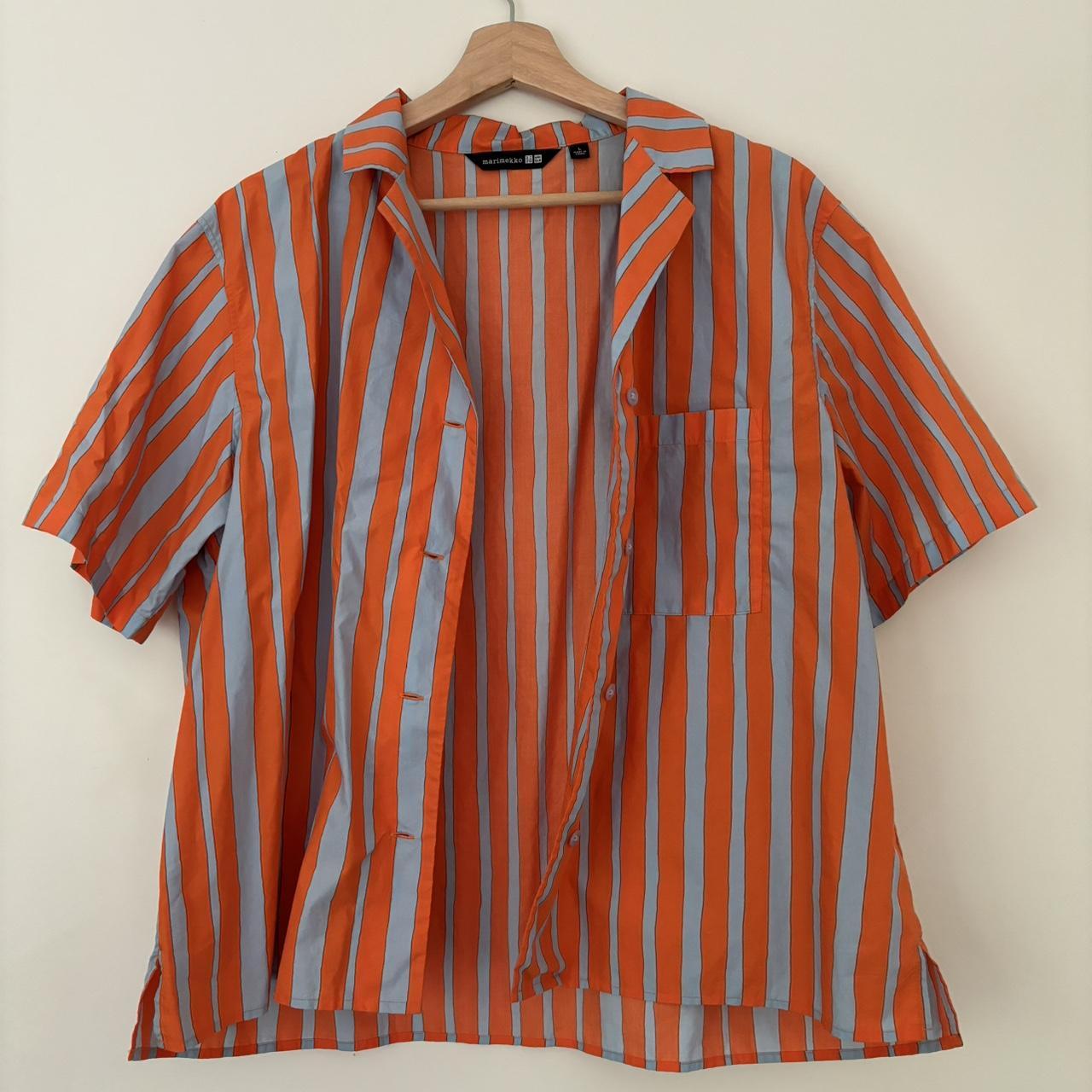 marimekko x Uniqlo striped shirt in orange & blue in... - Depop