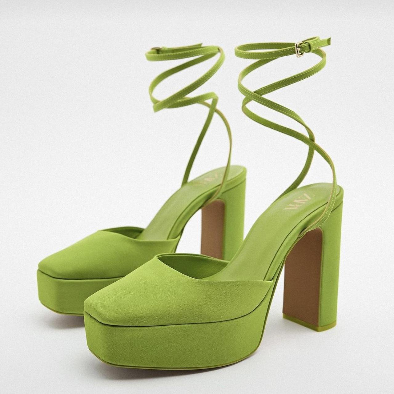 Zara Chunky Heeled Platform Shoes in Neon Green
