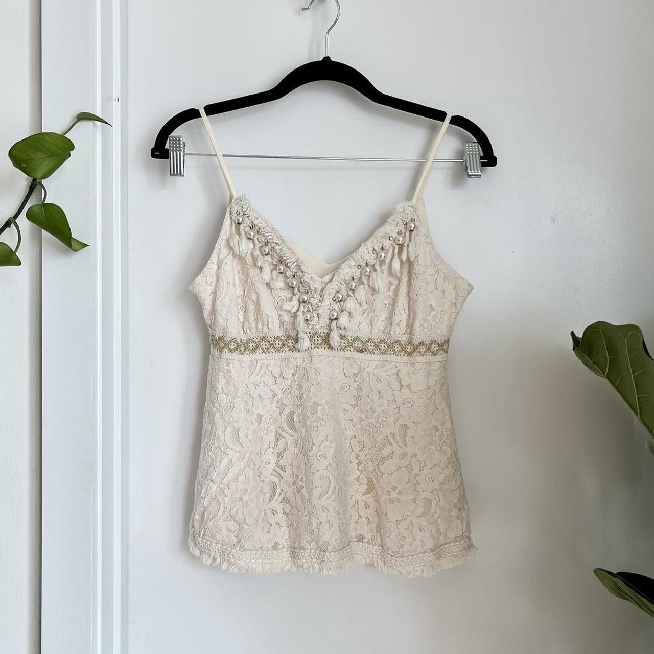 Vintage 90s lace lingerie cami Chic ivory/cream - Depop