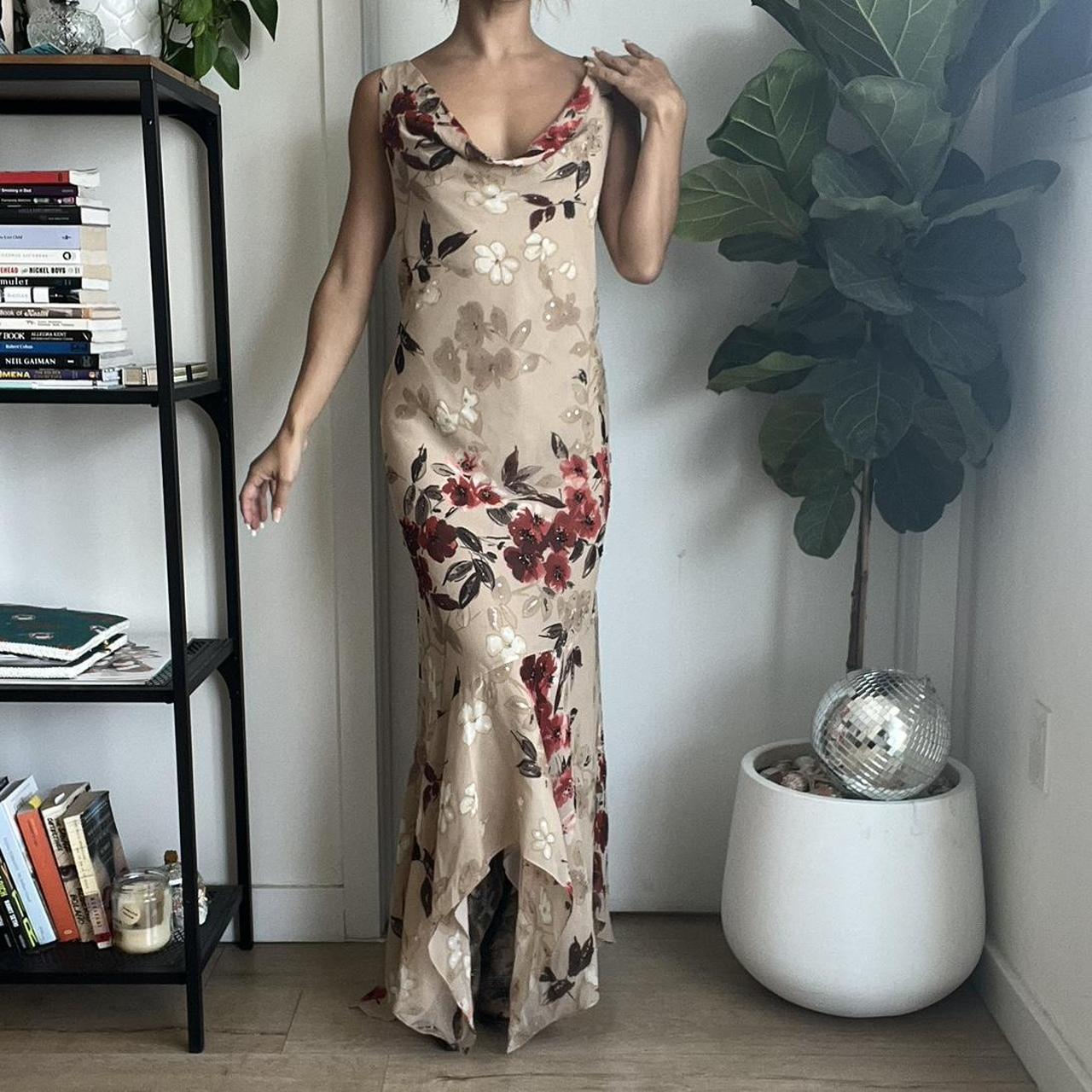 Vintage y2k 100 silk floral beaded maxi fairy dress Depop