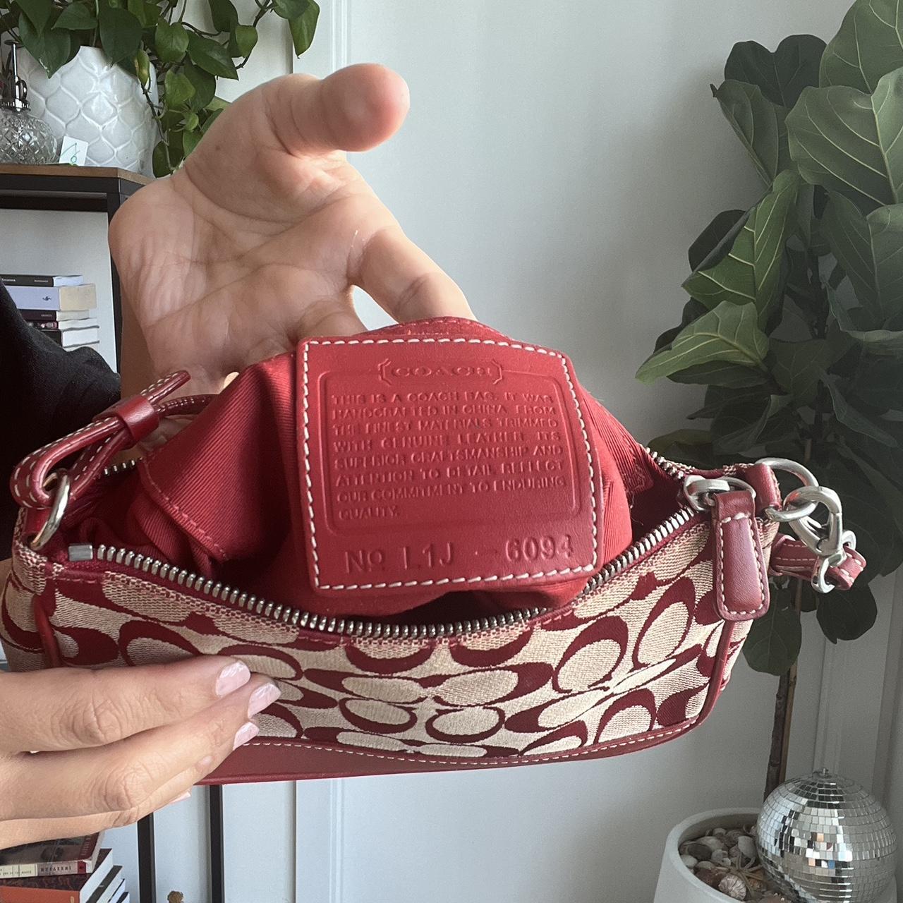 Vintage Coach Monogram Demi Pochette in a crimson - Depop