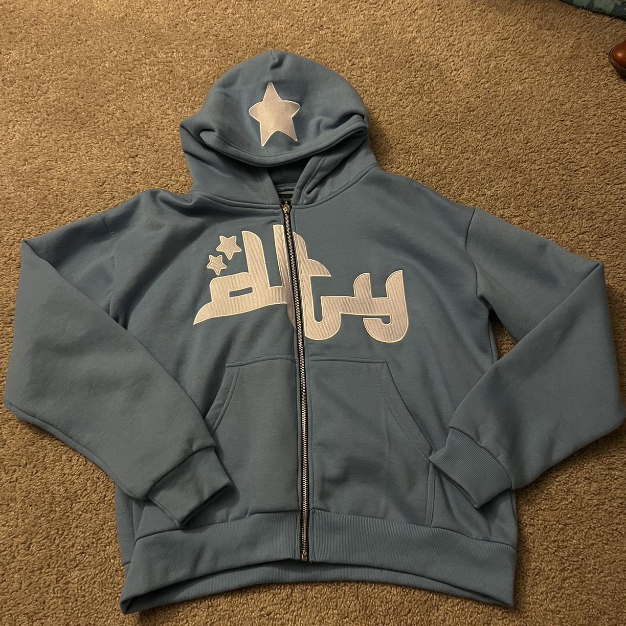 DIVIDE THE YOUTH HOODIE size large blue dty... - Depop