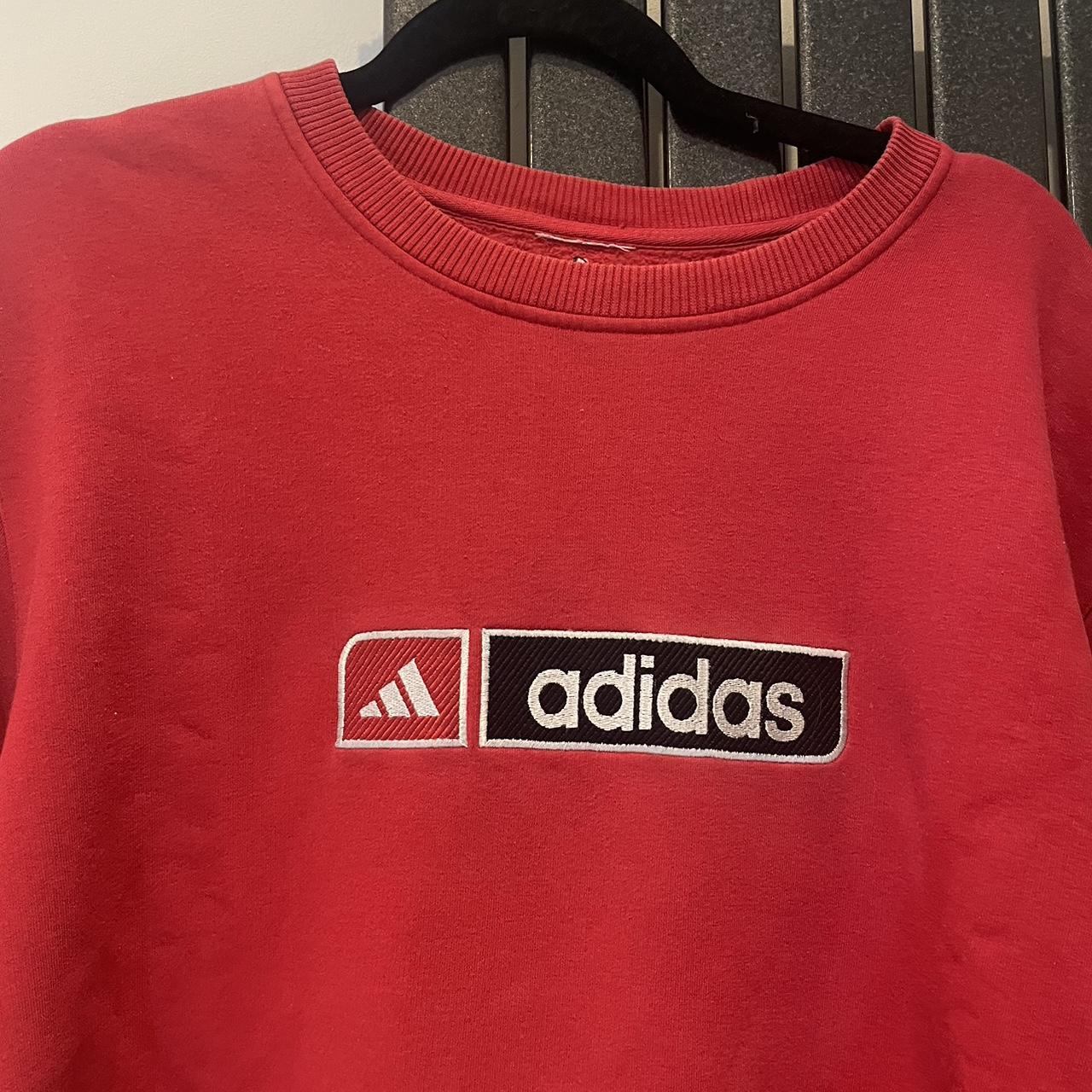 Vintage adidas red and black embroidered jumper size... - Depop