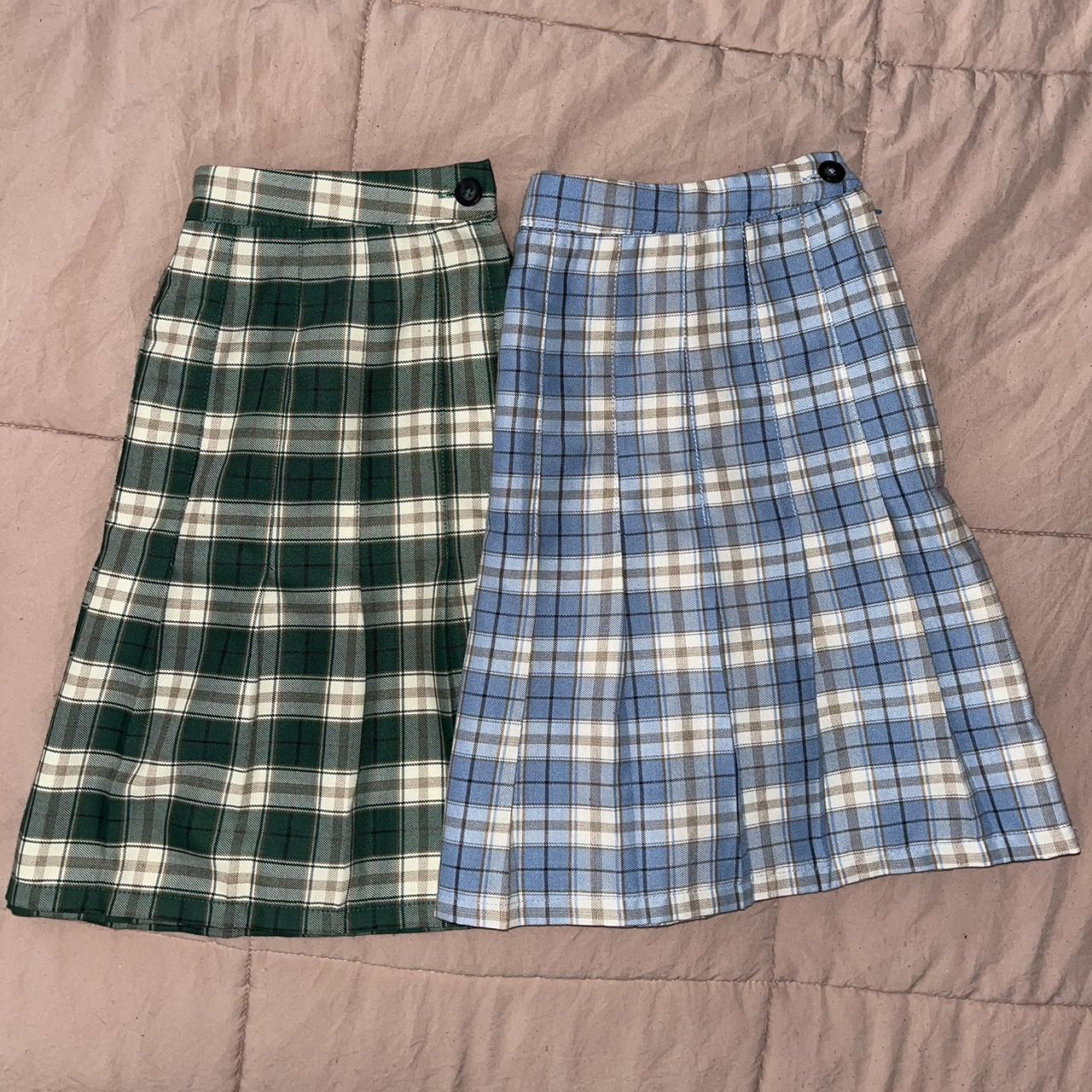 Blue and white plaid mini skirt super cute