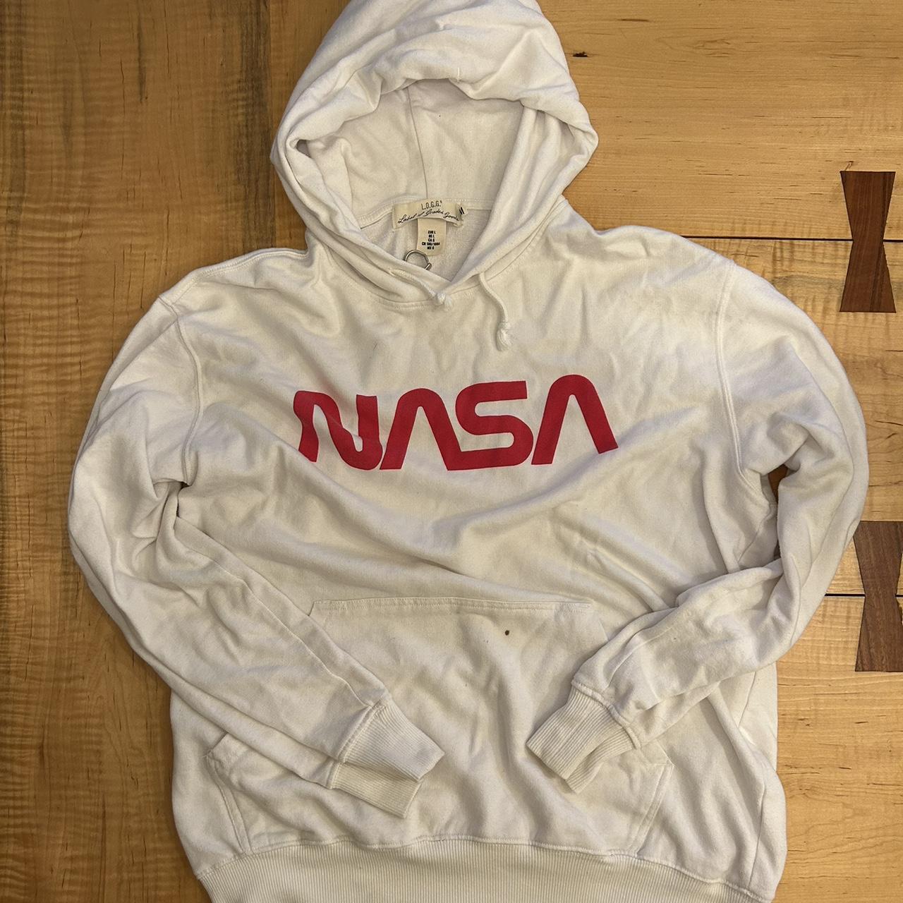 White NASA graphic hoodie Size large, fits m/l Small... - Depop