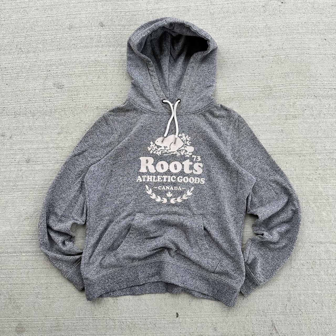 Roots grey and white hoodie Size L Depop