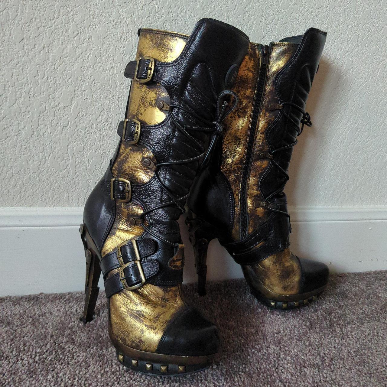 New Rock Women's Biker Boots Black/Gold US – Black and