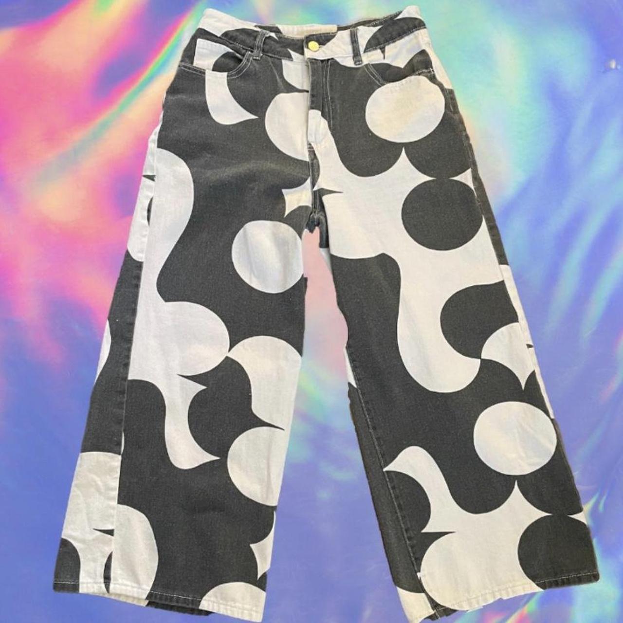 Cider Black and White Mod High Waist Jeans w/ Flower... Depop