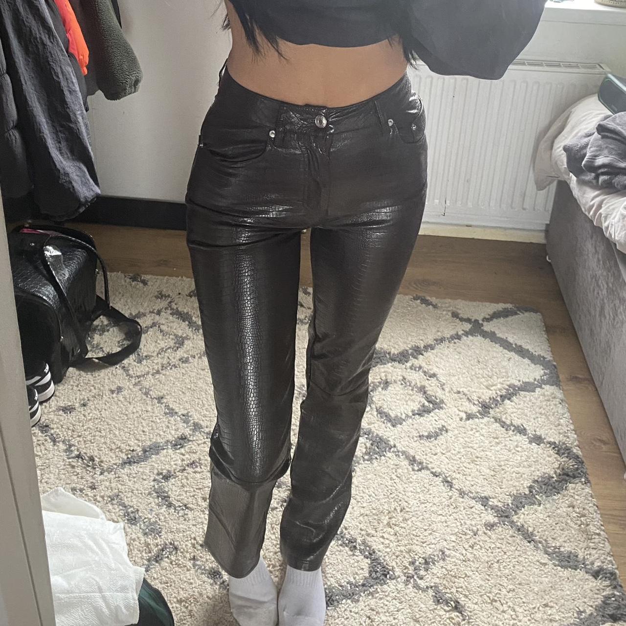 Asos design brown croc faux leather trouser uk4