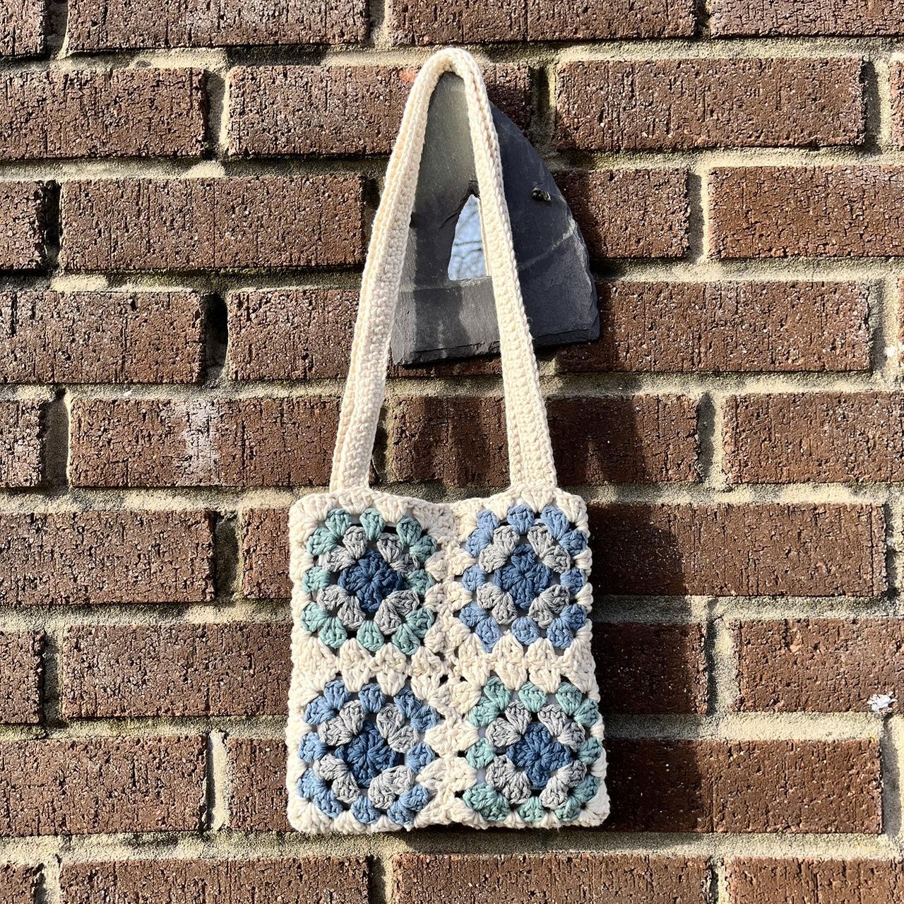 Handmade blue and cream crochet tote bag🤩 -This... - Depop