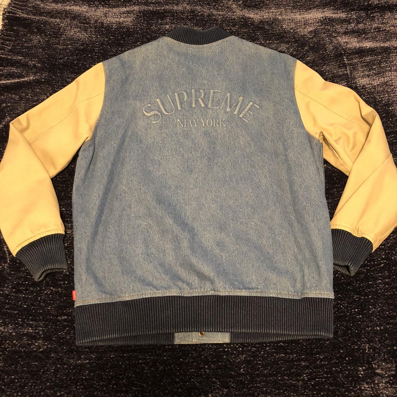 Supreme FW14 Denim Twill Varsity Jacket Size... - Depop