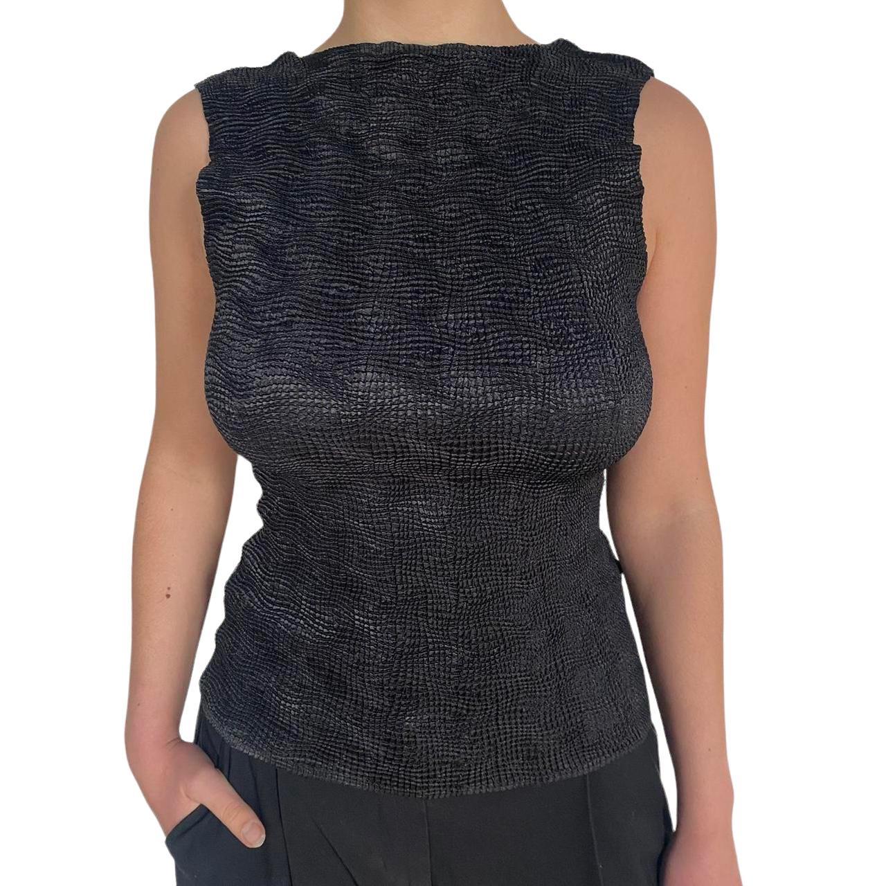Black crinkled pleated plisse tank top. Sleeveless... - Depop
