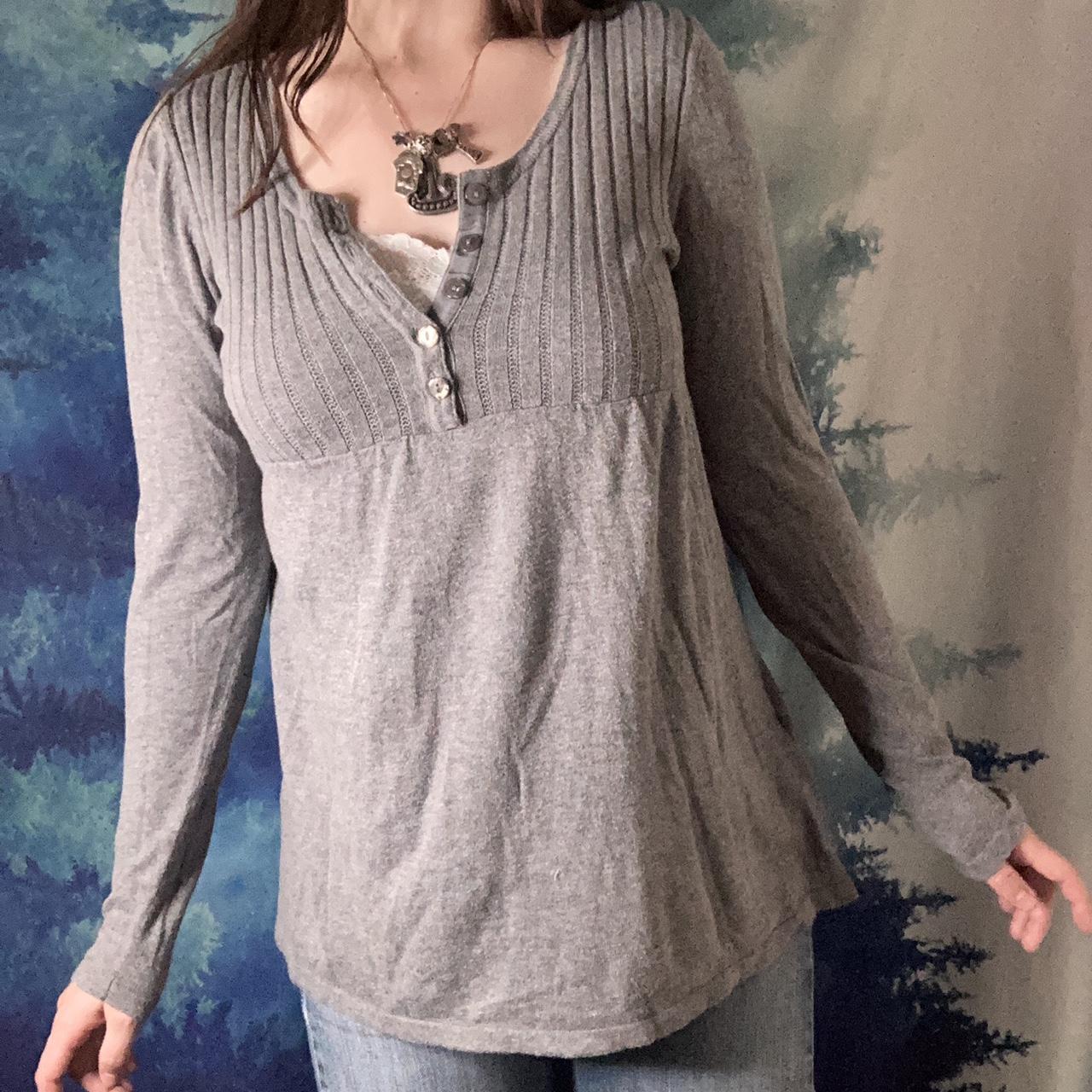 Grey henley babydoll lightweight sweater long sleeve... - Depop