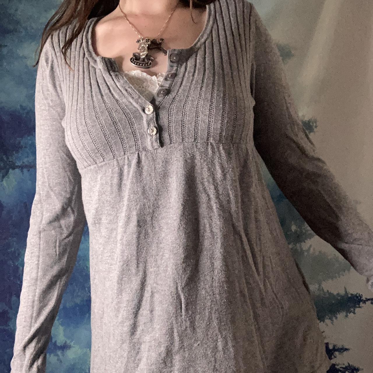 Grey henley babydoll lightweight sweater long sleeve... - Depop