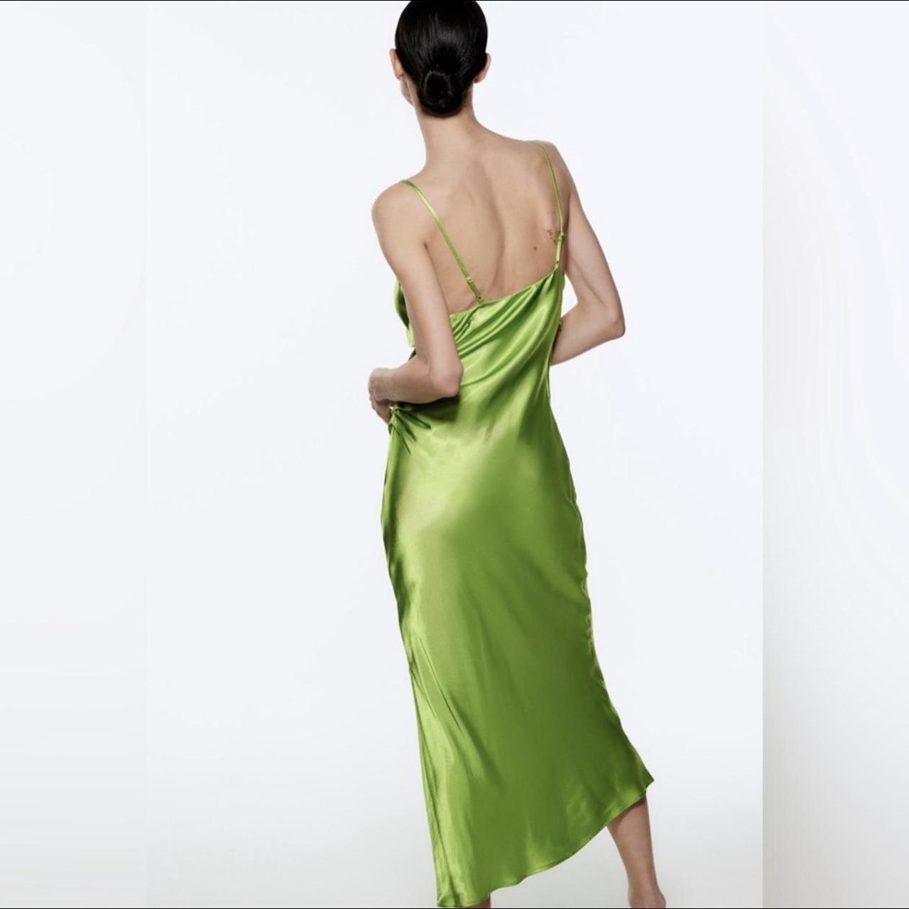 Zara lime green satin dress Size XL Worn once... Depop