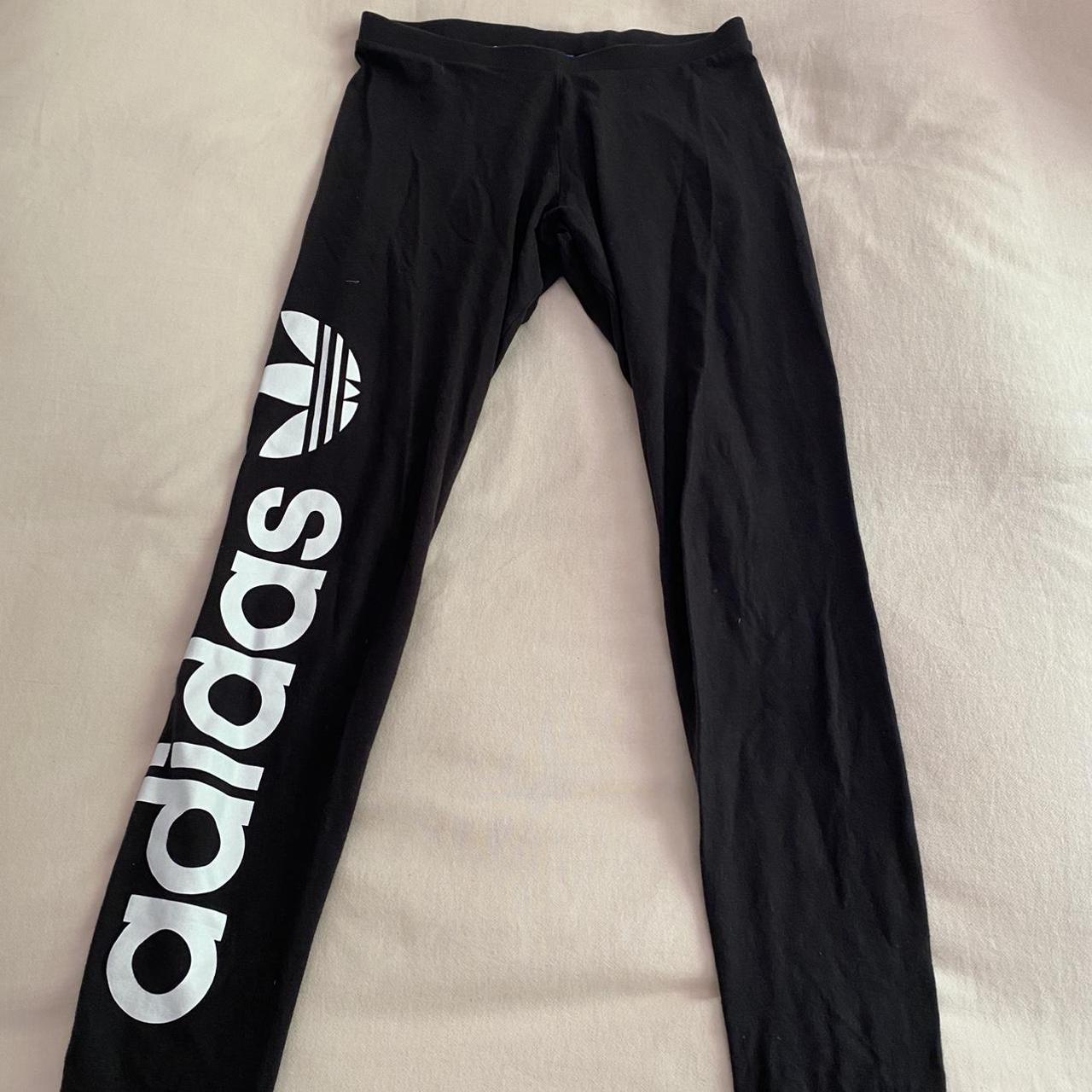 Adidas full length black leggings with white writing - Depop