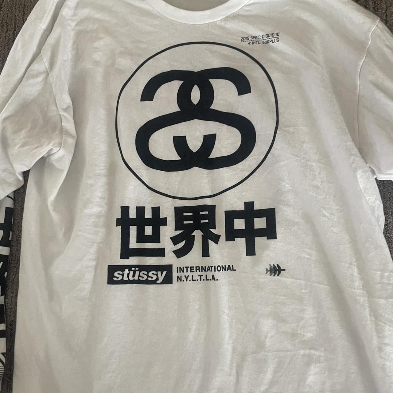 Stüssy Men's White and Black T-shirt | Depop