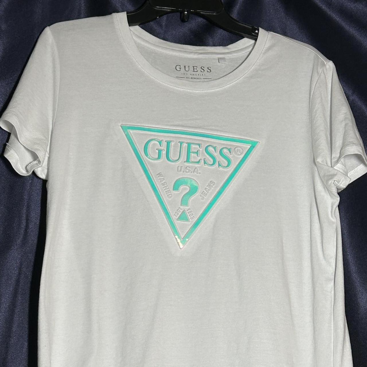 Guess holographic logo shirt size M guesslogo. Depop