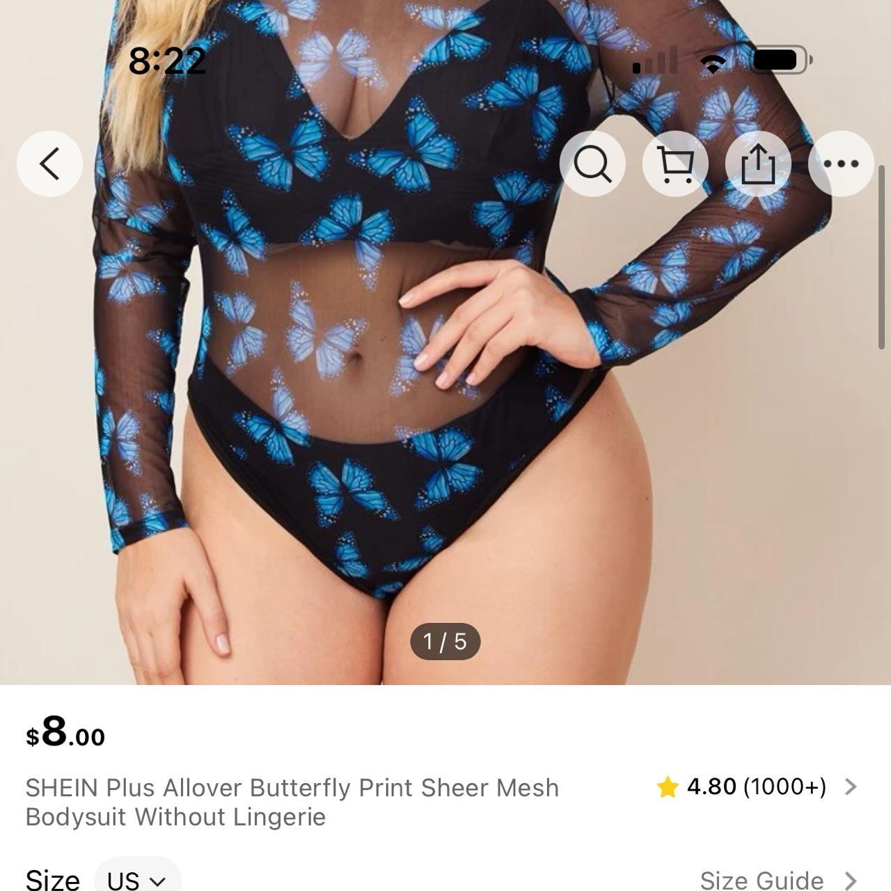 Black Mesh blue butterfly body suit 3XL shein curve - Depop