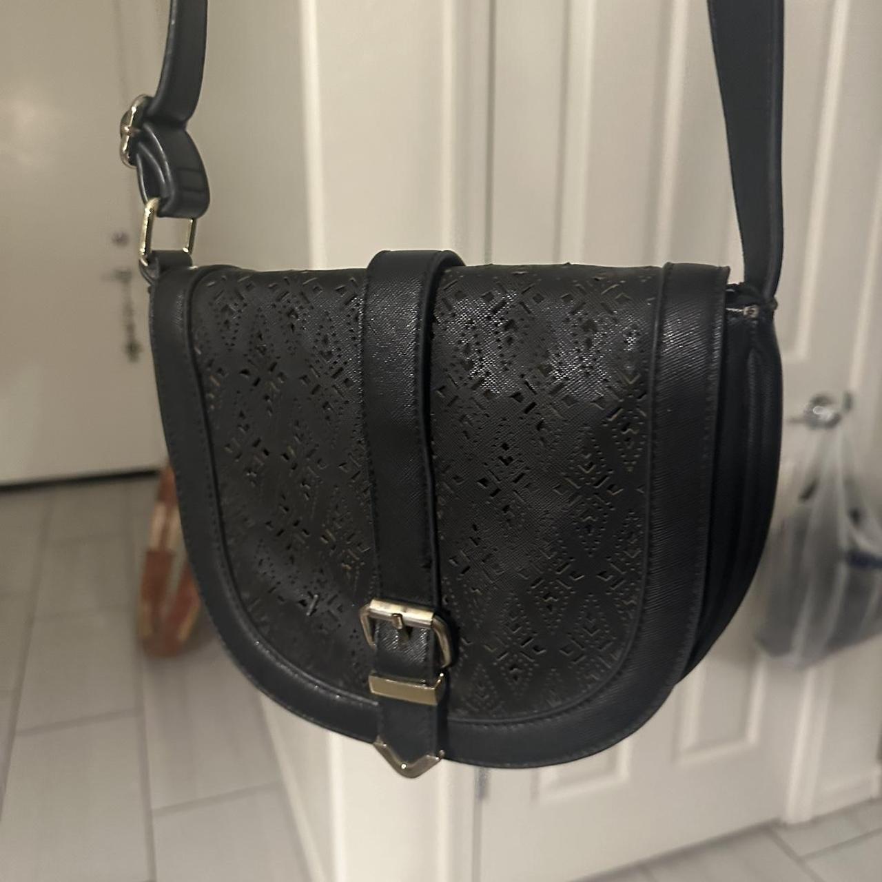 Apt 9 Black leather crossbody bag with silver