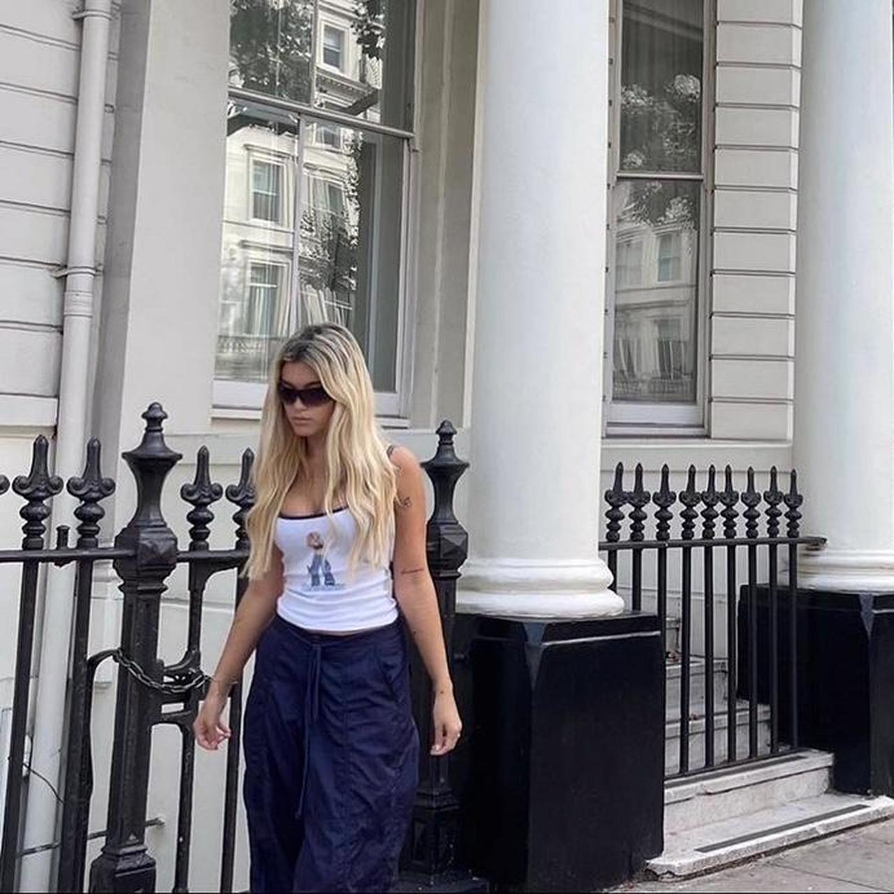 Selling my motel parachute pants in navy! Worn once,... Depop