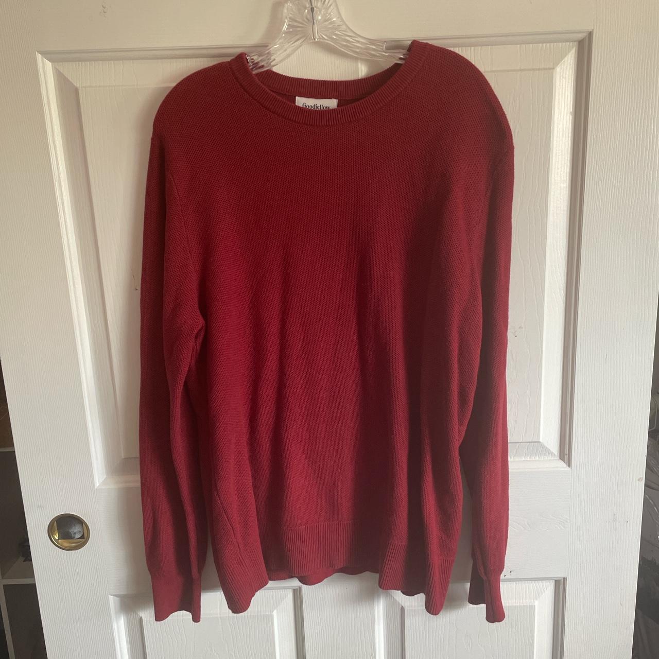 dark red goodfellow men’s crewneck sweater fits... - Depop