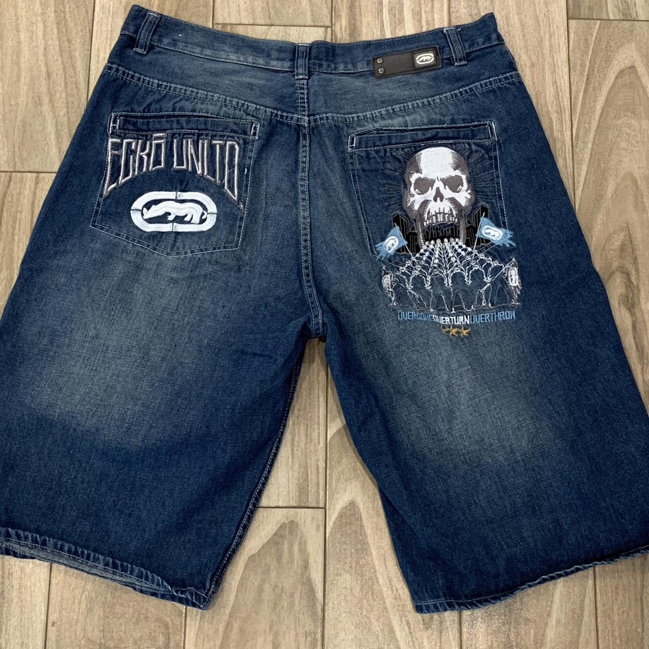 ECKO UNLTD Jean Shorts Embroidered JNCO style.... - Depop