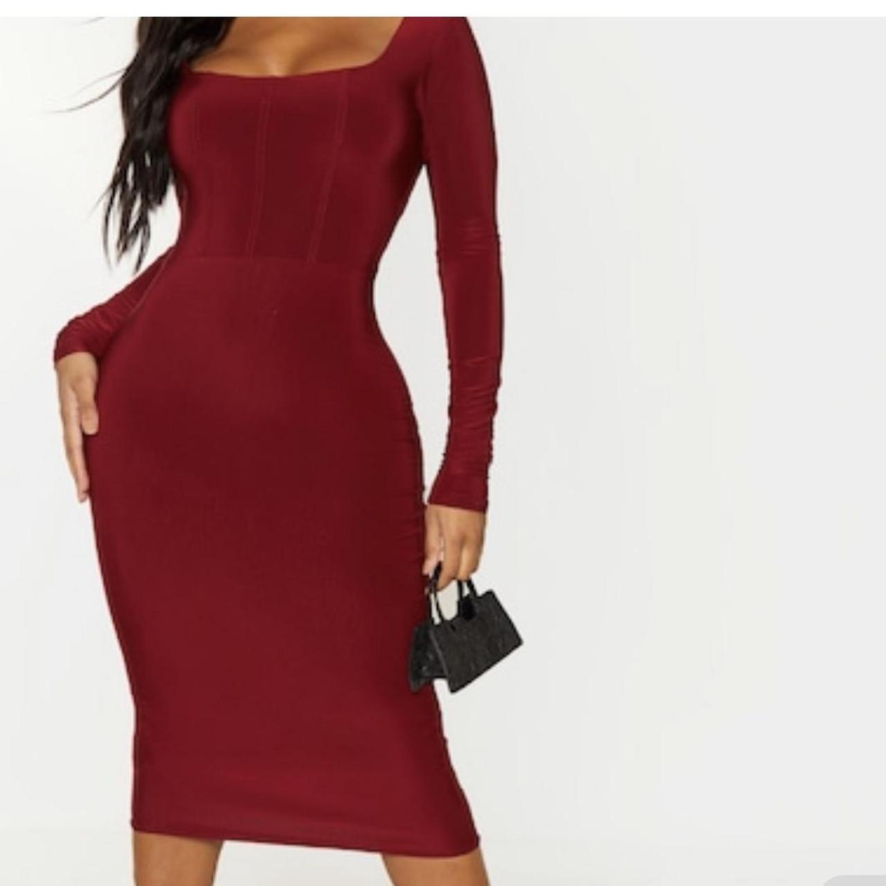 Burgundy Midi Dress Pretty Little Thing Slinky Midi Depop 6047