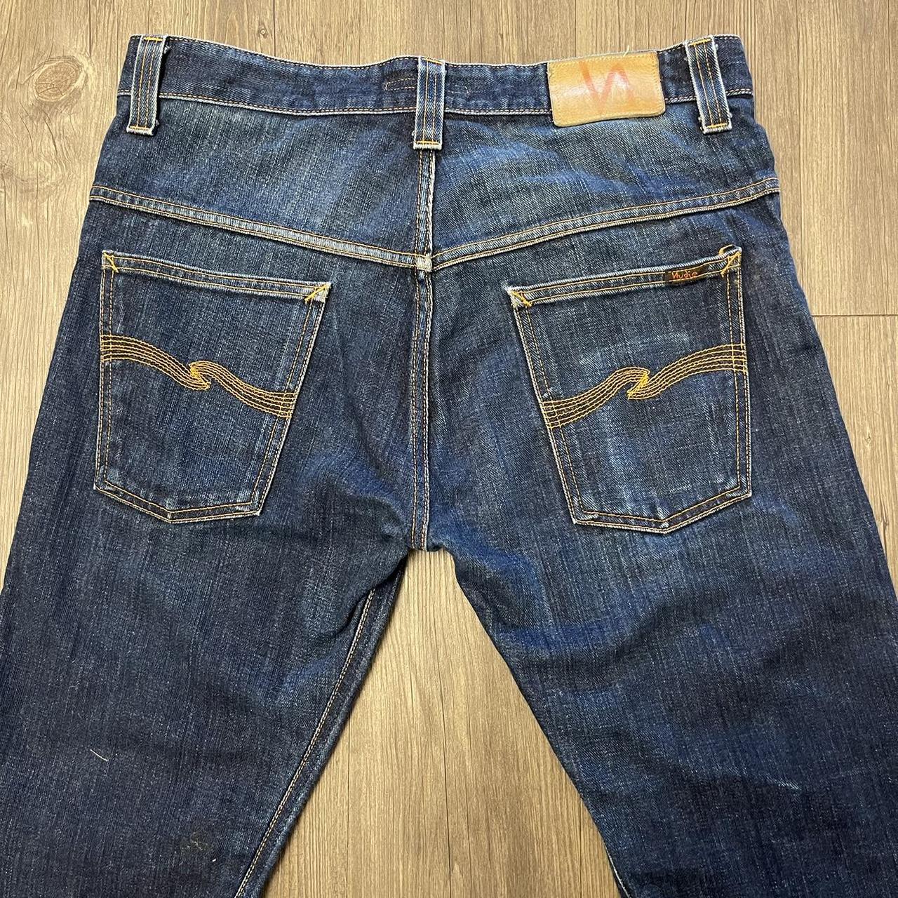 Nudie Dark Blue Indigo Button Fly Jeans Size... - Depop