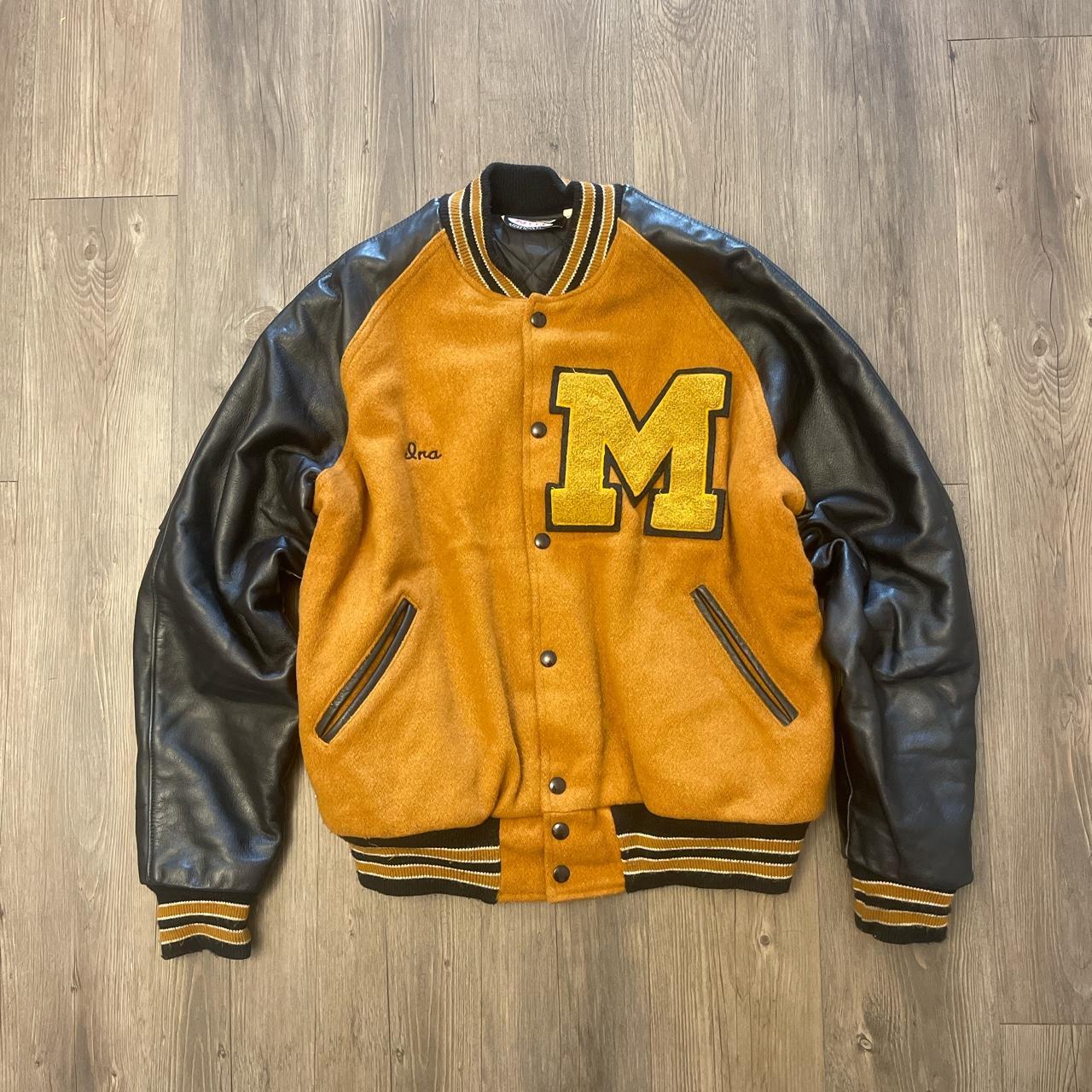 Vintage Leather Varsity Letterman Jacket Size... - Depop