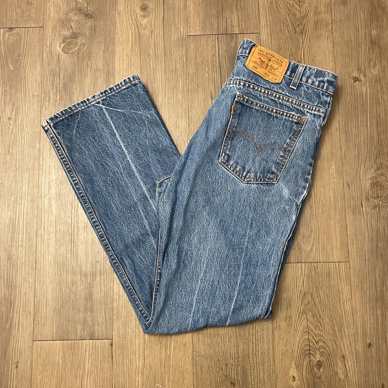 Vintage Levis 517 Orange Tab Blue Denim Jeans Size... - Depop