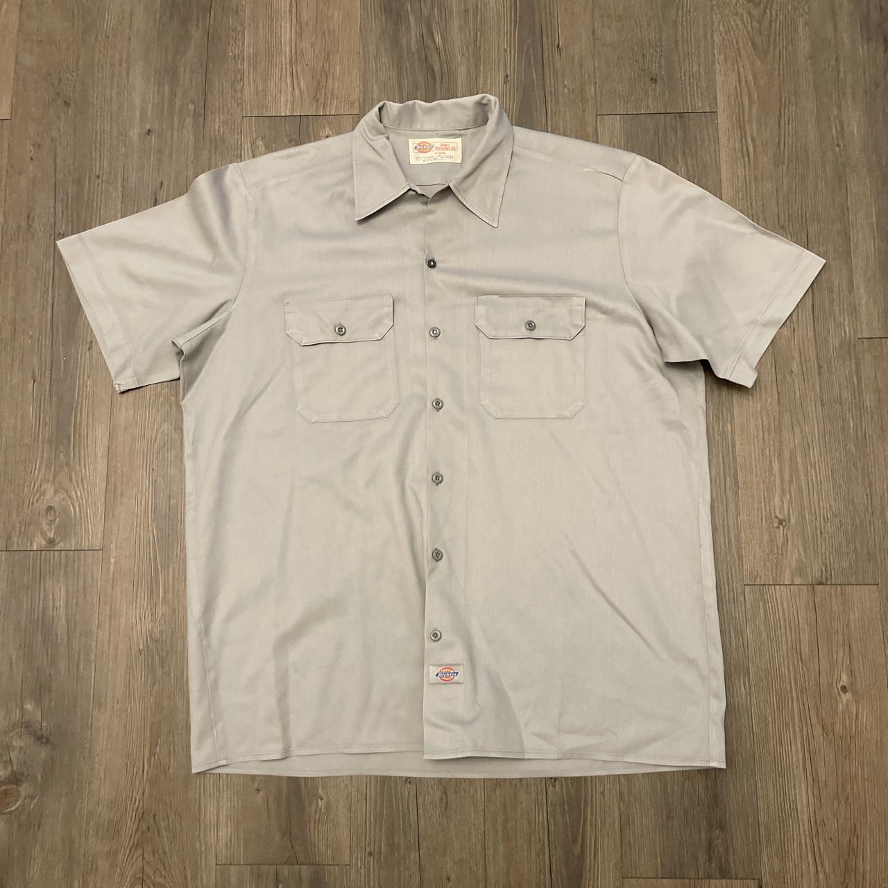 Vintage Dickies Light Grey Button Up Workwear Shirt... - Depop