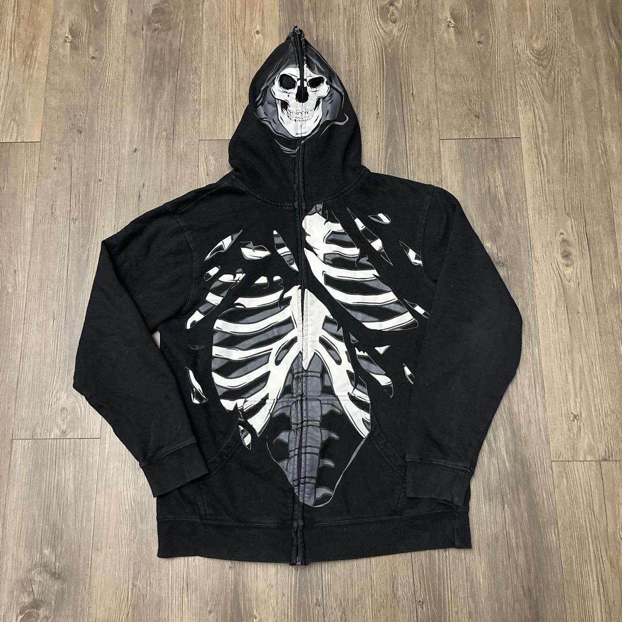 Y2K Skeleton Full Zip Hoodie Size Large 22p2p 27. Depop