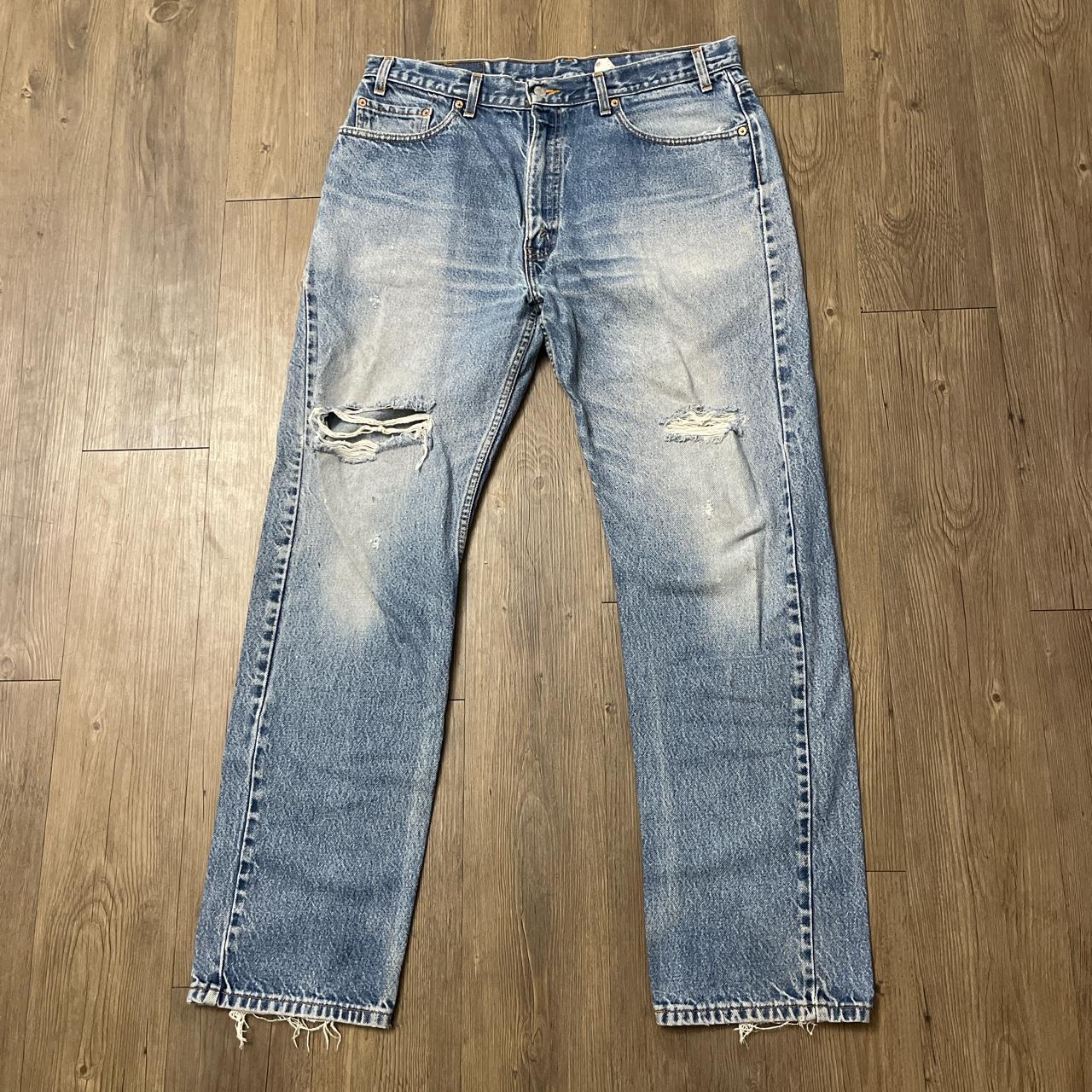 Vintage Levi’s 505 Distressed Light Blue Denim Jeans... - Depop